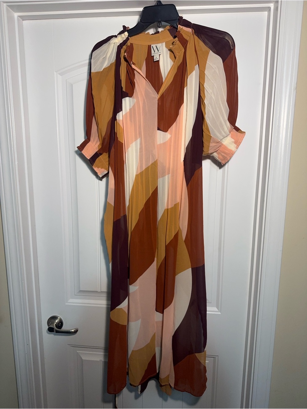 W by Worth Abstract Midi Dress in Rust, Peach, Mustard & Cream